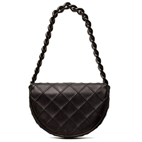 ✺ NWT!  Authentic Tory Burch Black Leather Cresent Fleming Handbag - Picture 4 of 14